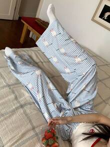 DAZY Women's Cute Animal Plaid Pattern Pajama Bottoms - Blue - View 3