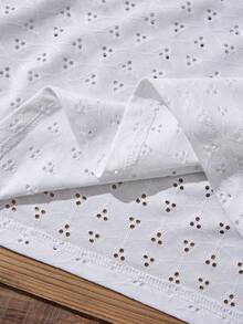 EMERY ROSE 大码女式夏季休闲度假乡村风圆领短袖纯色白色T恤上衣/假日、春假、度假、外出，2026新款，简约时尚，适合日常穿着，休闲度假波西米亚风上衣，适合夏季、度假、通勤、日常穿着 - 白色 - 查看 4