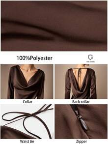 Maija 这款女士纯色长袖束腰连衣裙，采用系带露背设计，尽显优雅性感。剪裁精良，完美贴合身形，低调优雅的棕色调更添几分高贵气质。无论是派对、活动，还是作为婚礼宾客礼服，这款高级礼服都是展现女性魅力和自信的理想之选。 - 棕色 - 查看 8