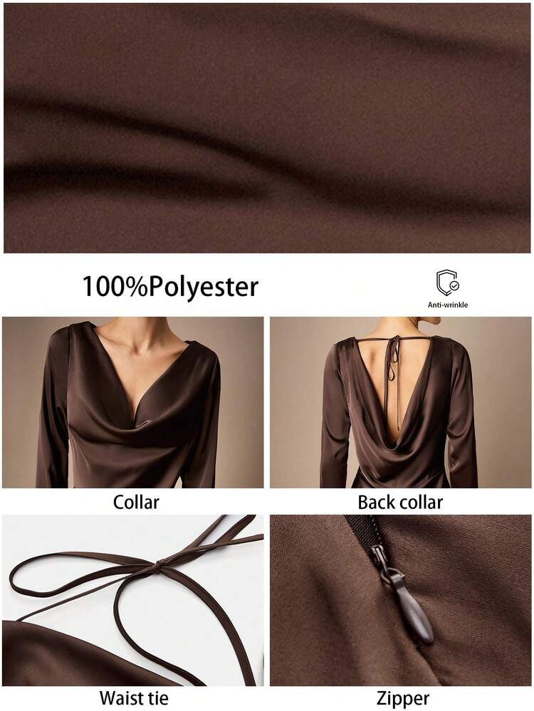 SHEIN Maija Robe longue à manches longues et taille cintrée pour femmes, avec un design à laçage dans le dos pour mettre en valeur l'élégance et la sensualité. Bien taillée pour mettre en valeur la silhouette, le style de cette robe dégage une sophistication gracieuse dans une nuance de brun sobre mais élégante. Idéale pour les fêtes, les événements et comme robe d'invitée de mariage, c'est un choix de robe Top de gamme pour afficher une posture féminine et de la confiance en soi.