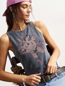Bohemela Women's Casual Solid Color Knit Backless Round Neck Sleeveless Tank Top - Grey - View 3