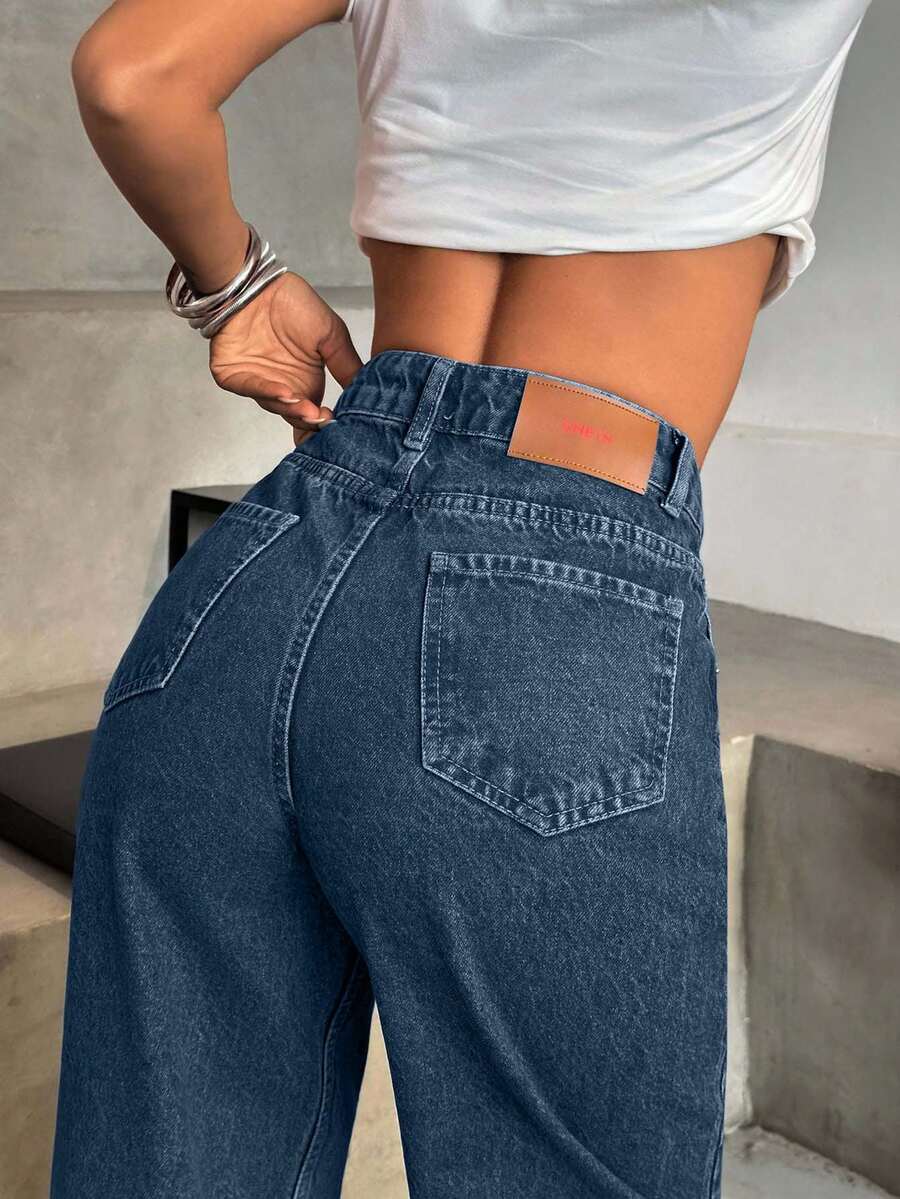 EURMUSE HIGH WAIST CASUAL STYLE DENIM STRAIGHT - Dusty Blue - View 1