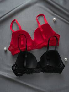 DesireSculpt 2pcs Romantic Lace Bra Set, Lift And Support, Enhances Bust, Adjustable - Multicolor - View 2