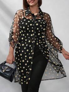 Chikora 大码女式夏季时尚薄纱碎花纽扣前开襟衬衫，2026新款，适合各种场合的夏季上衣和春假装 - 彩色 - 查看 7