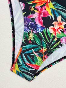 Swim Lushoire 女士简约保守风细肩带坦克比基尼泳衣套装，适合海滩度假，采用热带植物印花图案和荷叶边装饰三角泳裤设计，适合春夏穿着。 - 彩色 - 查看 8