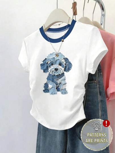 Resyla Camiseta ajustada de manga corta con estampado de panda y bloques de color, efecto vaquero, diseño de oso lindo, adecuada para uso casual de verano y vuelta al colegio