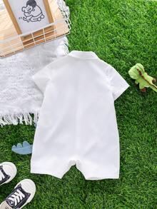 SHEIN Baby Boys & Girls Cartoon Dinosaur Pattern Turndown Collar Short Sleeve Romper Shorts Set, Casual Versatile - Multicolor - View 2
