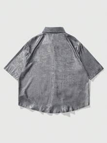 ROMWE MEN 男士短袖时尚前扣休闲度假衬衫 - 銀色 - 查看 1