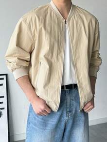 DAZY Beige Baseball Collar Men's Jacket And Coat, Spring - Beige - View 5