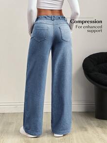 SHEIN FlexDen Quần jeans nữ cạp chun co giãn có túi, kiểu dáng đơn giản, thời trang, đa năng. - Xám - Xem 2