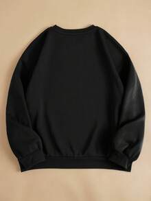 INAWLY Women's Sweatshirt/Letter Pattern Embroidery/Embroidery Craft/Embroidery Style/Casual Simple And Fashionable Sweatshirt/Winter Retro Sweatshirt/Women's Casual Loose Round Neck Top/Autumn And Winter - Black - View 3