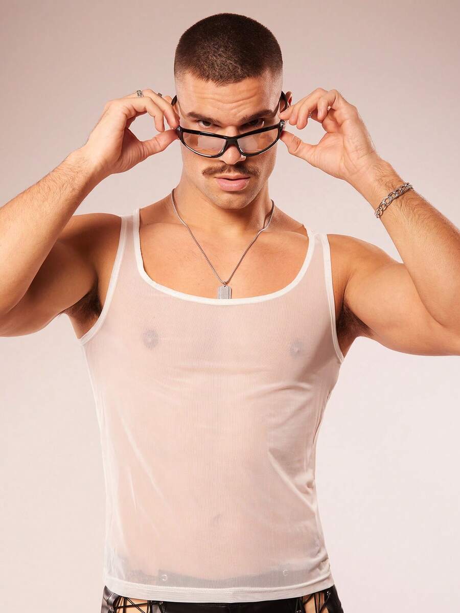 FeverCity 性感透视派对夜店男士背心 - 白色 - 查看 1