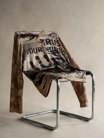 Men's Casual Splatter Print Round Neck Long Sleeve T-Shirt, Versatile