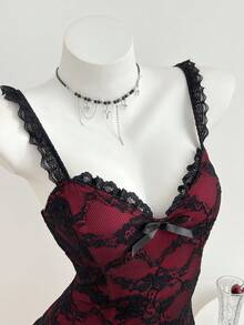 Elamini Áo hai dây nơ viền ren thanh lịch dành cho nữ - màu đen - Xem 6