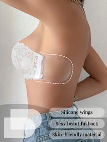 1pc Lace Backless Underwire Bra For Women, Small Bust Enhancing, Supportive, Slip-Resistant, Strapless Spaghetti Strap Bra - Multicolor - View 8