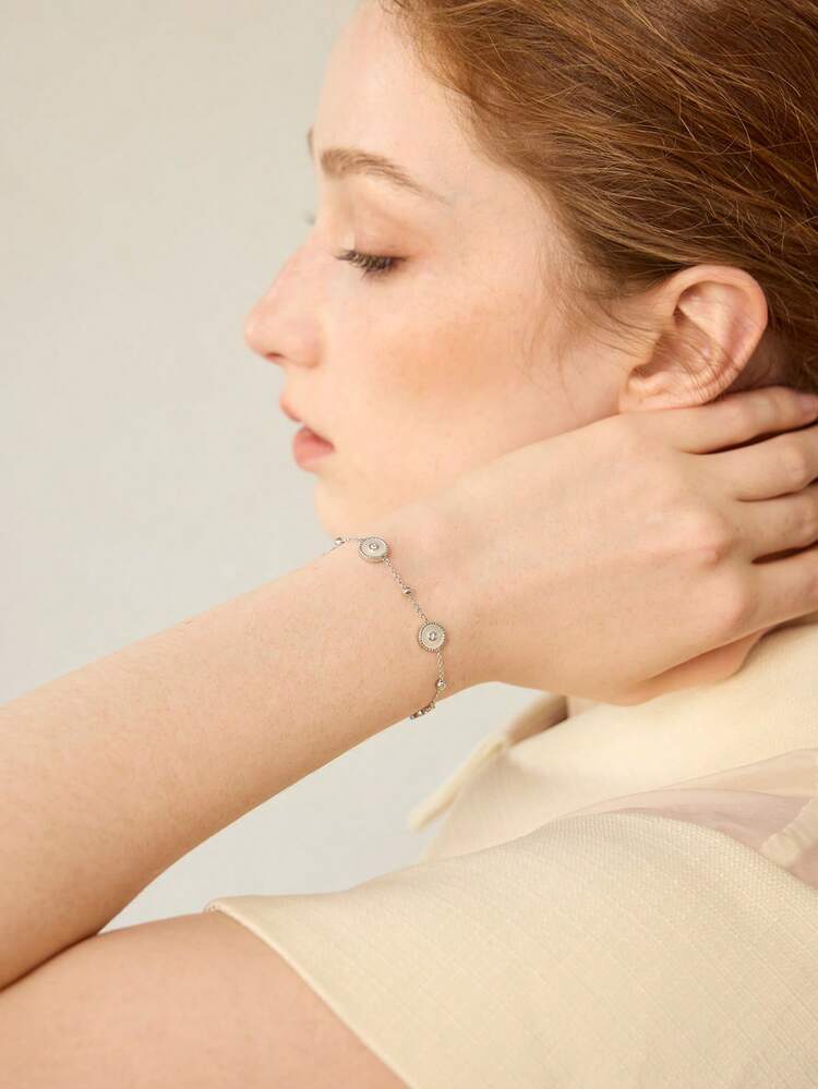 SILVER WHITE ROUND CHAIN BRACELET.