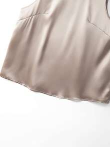 SHEIN Tall CURVE 大码女式纯色圆领无袖衬衫和短裤休闲两件套 - 杏色 - 查看 7