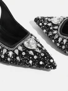 CUCCOO TILAWA Luxury Gold Crystal High Heel Sandals, Handmade Rhinestone Gilded Fully Studded Sandals, Suitable For Weddings, Vacations, Parties, Nightclubs And Other Occasions For Christmas Valentine's Day - Black - View 6