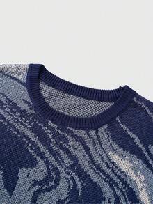 ROMWE MEN Street Life Camiseta de punto de cuello redondo de manga corta con contraste de color para hombre - Azul - Ver 3
