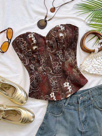 Soleia 女士休闲、度假、海滩、婚礼宾客、毕业典礼、早午餐、圣帕特里克节、春假、复活节、音乐节等场合的优雅波西米亚热带风情抹胸、露背、束身、鱼骨纹上衣，适合春夏穿着。