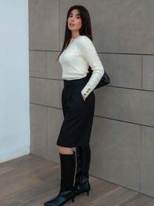 Hitanina Bộ đồ quần short Bermuda màu xám đơn giản đi làm mùa xuân dành cho nữ - màu đen - Xem 5