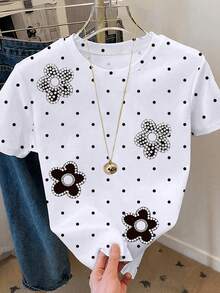 Resyla Áo thun tay ngắn cổ tròn chấm bi cỡ lớn, thoải mái cho mùa hè - Nhiều màu - Xem 3