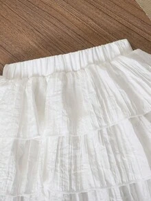 2pcs/Set Young Women's Fashionable & Versatile Cap Sleeve Top And Cake Skirt Set, Suitable For Summer - White - View 3
