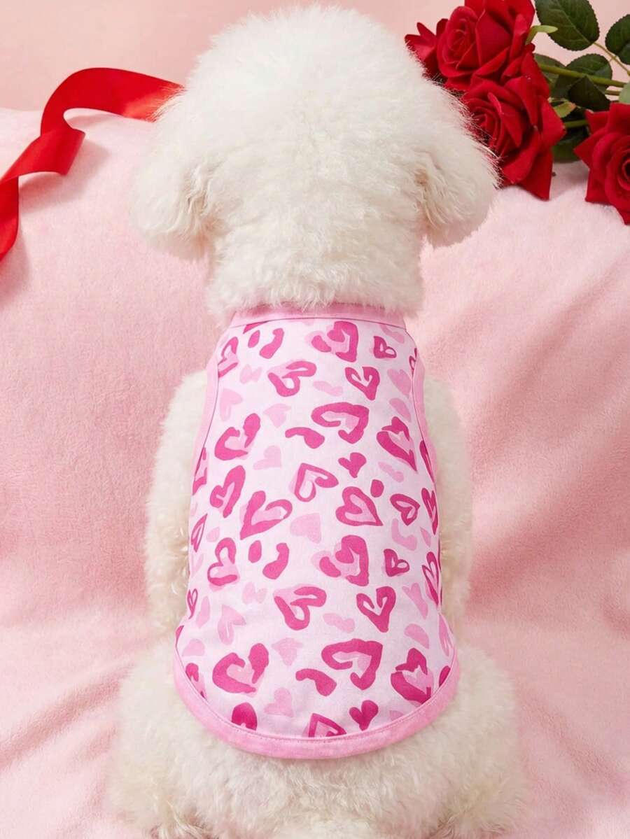 PETSIN 1pc Red Rose Red Love Valentine's Day Print Pet Vest Pink Sports Style Skin Friendly Breathable Summer Pet Clothing - Multicolor - View 1