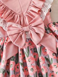 SHEIN 少女碎花V领荷叶边下摆休闲连衣裙 - 彩色 - 查看 5