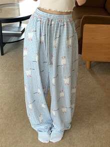 DAZY Women's Cute Animal Plaid Pattern Pajama Bottoms - Blue - View 1
