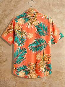 Manfinity BRENVOR Loose Fit Tropical Print Shirt For Men, No Tee - Orange - View 2