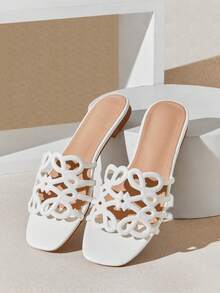 SHUZIA Women's Elegant Floral Cut-Out Slip-On Flat Sandals - White - View 5