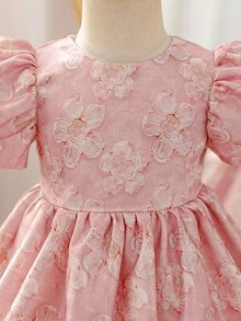 Glamorique Kids Glamorique 女婴公主裙，蓝色花卉欧根纱提花面料，优雅正式派对礼服，适合中东、欧洲、美洲，奢华舞台表演复活节 - 粉色 - 查看 4