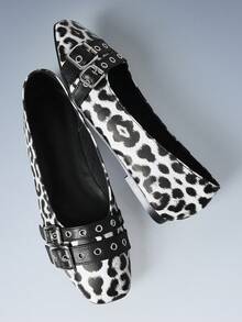 CUCCOO GRLICON Women's Rivet Decor Buckle Flat Loafers - الأسود - مشاهدة 5