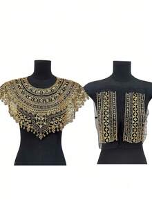 Embroidered Cape Set Detachable Collar Wrist Cuffs Elegant Evening Wear Shawl Wedding Party Formal Attire Silk Blend Luxury Embroidery - Multicolor - View 4