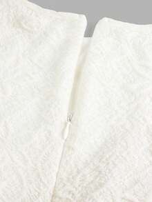 SHEIN Tween Girl Jacquard Textured Fabric Casual Round Neck Sleeveless Side Ruched Tie-Dye Dress - White - View 3