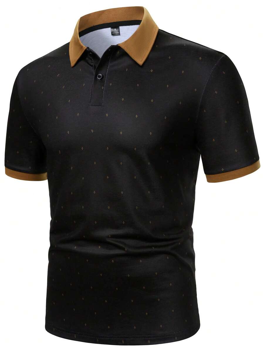Manfinity Mode Men's Contrast Color Short Sleeve Casual Commuter Polo Shirt - Black - View 1
