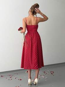 SHEIN Tall Fashionable Versatile Date Party Spaghetti Strap Waist Flared Dress For Women, Autumn/Winter - Red - View 2