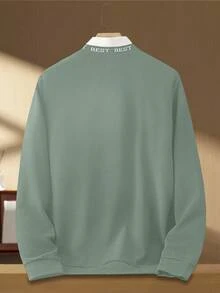 Manfinity VCAY 男士圆领宽松休闲日常针织卫衣，薄荷绿字母印花 - 綠色 - 查看 2