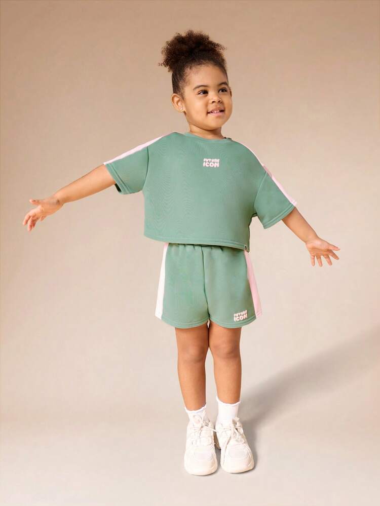 Cropped T-Shirt And Shorts Co-Ord Set With Contrast Stripes