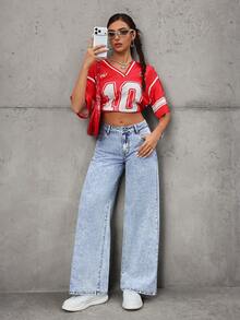 SHEIN Tall Fashionable Casual Versatile Tall Women's Loose Fit Straight Leg Long Jeans - Light Wash - View 7