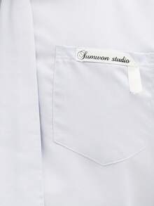 SUMWON Crop Fit Long Sleeve Button Down Shirt With Detachable Tonal Tie Business Professional Collared Office Formal Casual Spring Summer - Blue - View 6