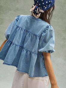 Bohemela Casual Solid Color Woven Loose Fit Short Sleeve Women Shirt