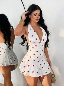 SHEIN SXY 女士露背吊带爱心印花优雅束腰连体裤，适合情人节、约会、派对等场合 - 彩色 - 查看 6