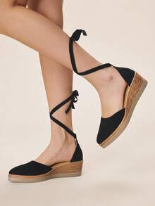 Styleloop Women's Woven Rope Platform Wedge Sandals, Vacation Style BOHO Chic Retro American Western Music Festival Party Outfit Holiday Travel Essential Boho Coachella - black rice - View 5