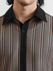 HUEFORM Camisa Casual Masculina de Manga Curta com Listras, Verão - Multicolorido - Visão 3