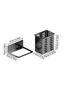 Giá treo bàn chải và kem đánh răng gắn tường cho phòng tắm, màu đen, có chỗ để lược/dao cạo và sữa tắm (không cần khoan). Trang trí phòng tắm gia đình, trang trí mùa thu. - màu đen - Xem 3