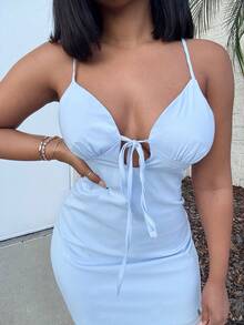 Alexandranx Summer Pink Sleeveless Cut Out Open Back Bow-Tie Women's Mini A-Line Sweet Dress,Pastel Dresses For Women,Backless Dress - Baby Blue - View 3