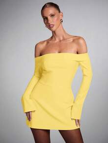 SHEIN BAE Blazer Wanita Polos Minimalis Tanpa Bahu, Cocok untuk Pakaian Sehari-hari - Kuning - View 4