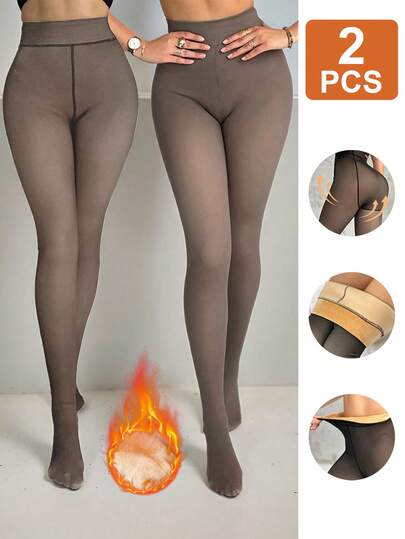 1 pieza Mallas para Mujer de Piel Entera Afelpadas para Calor Slim Fit en Dos Colores Negro y Marrón Estilo Simple para Otoño e Invierno, mallas para mujer,mallas,mayas afelpadas para mujer,licras,ropa de invierno mujer,mallas termicas de mujer,leggings,invierno mujer